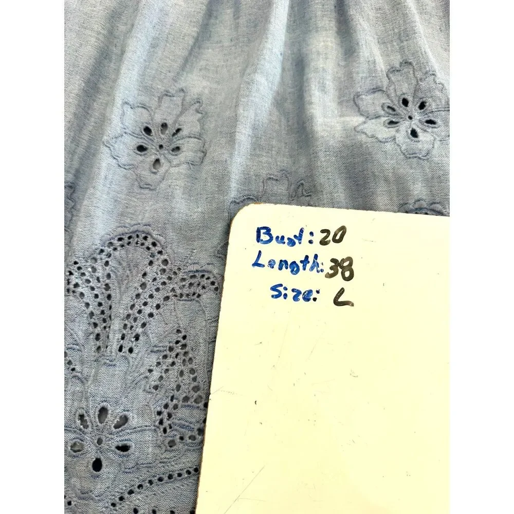 Tommy Bahama dress linen blend chambray like babydoll embroidered summer women L - Picture 6 of 6